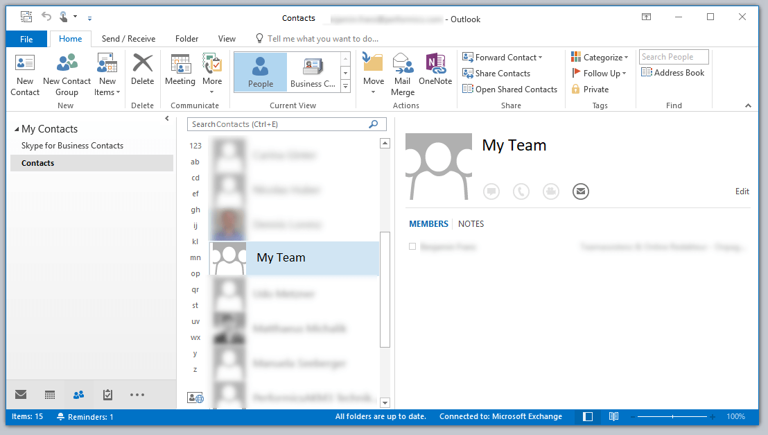 Aplicación de escritorio de Outlook: categoría “Personas”
