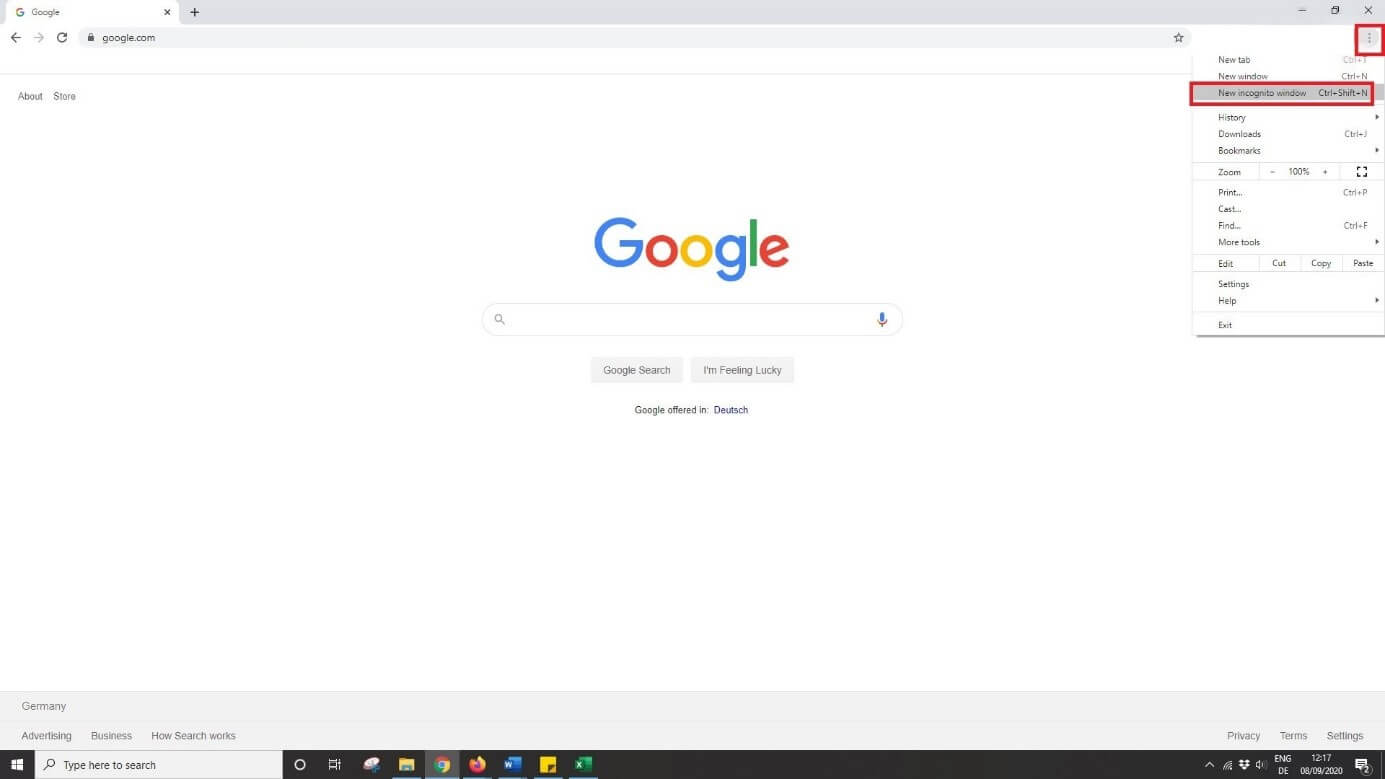 Abrir una nueva ventana de incógnito en Google Chrome