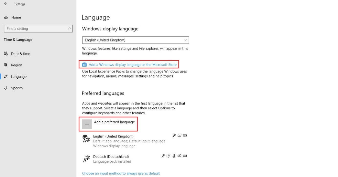 Windows 10: menú “Idioma”