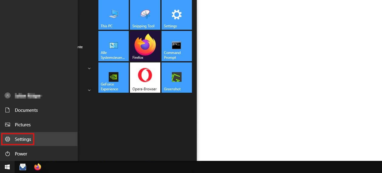 Menú de inicio de Windows 10: opción de “Configuración”
