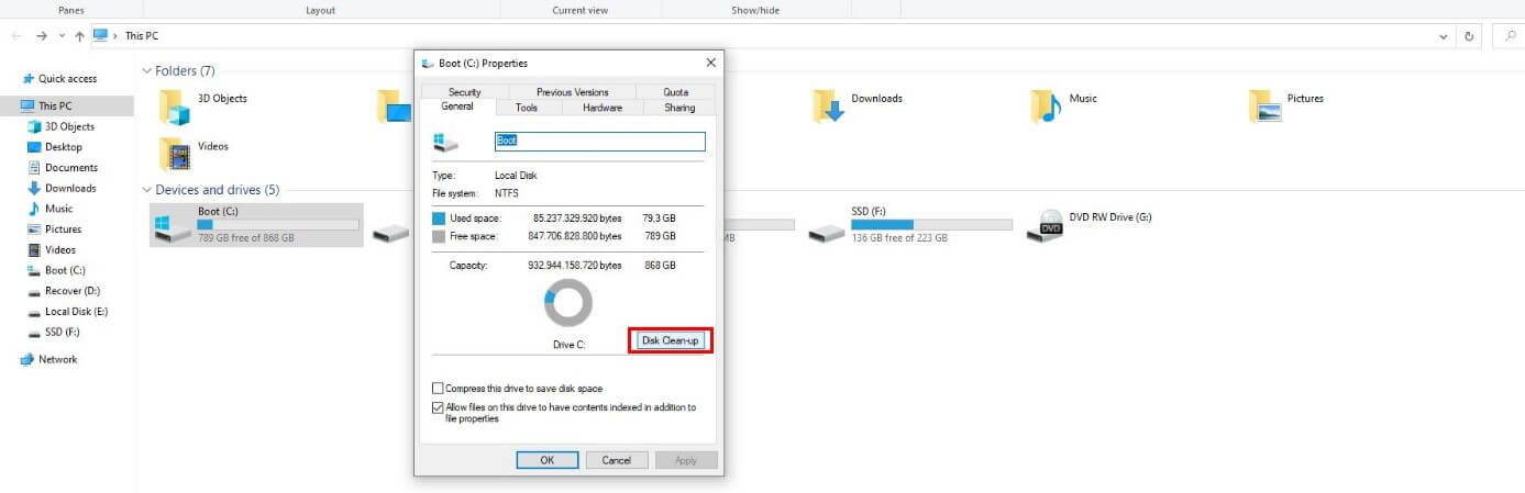 Windows 10: propiedades del disco Windows 10: propiedades del disco