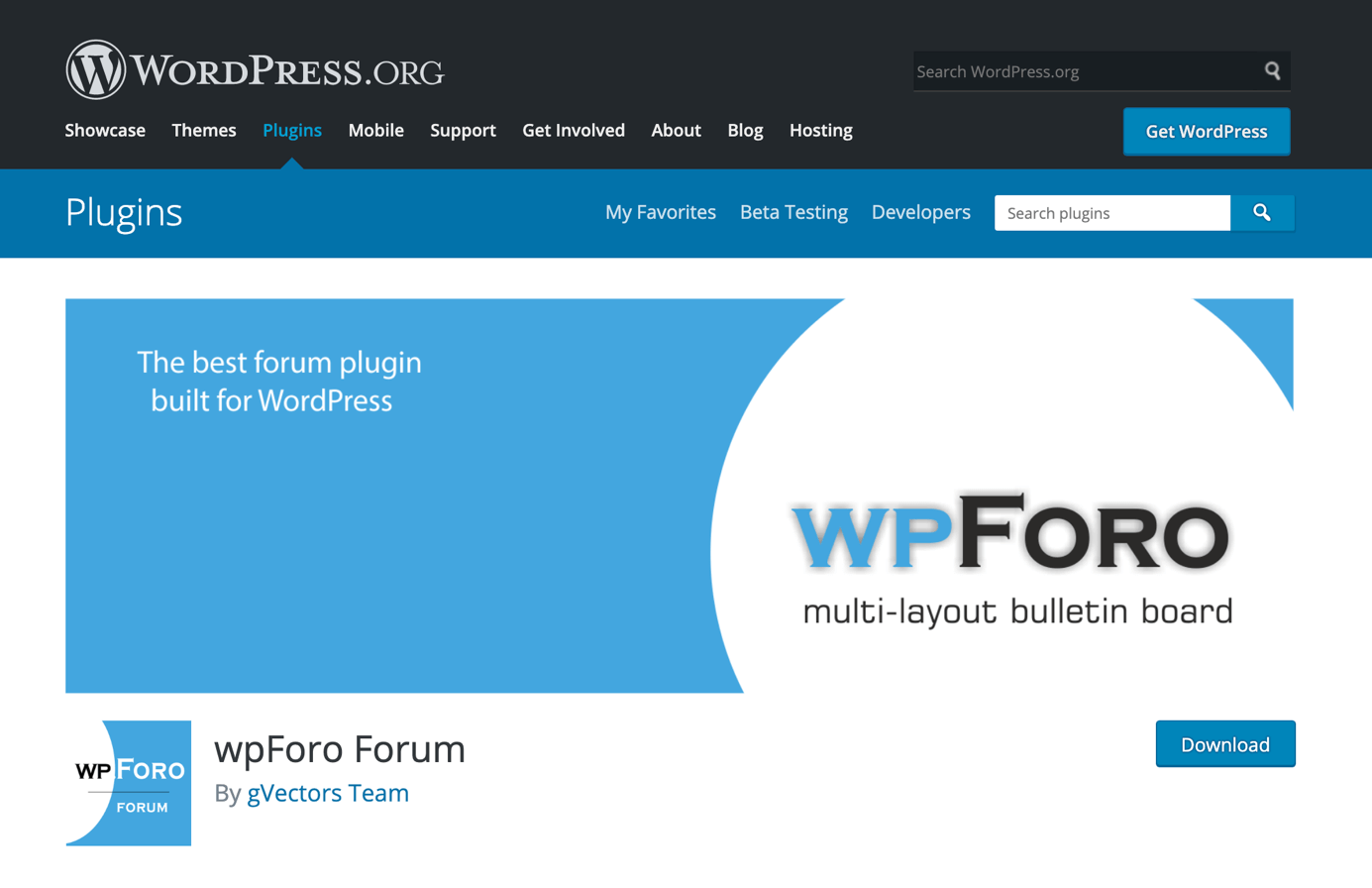 Página para descargar wpForo Forum en WordPress.org