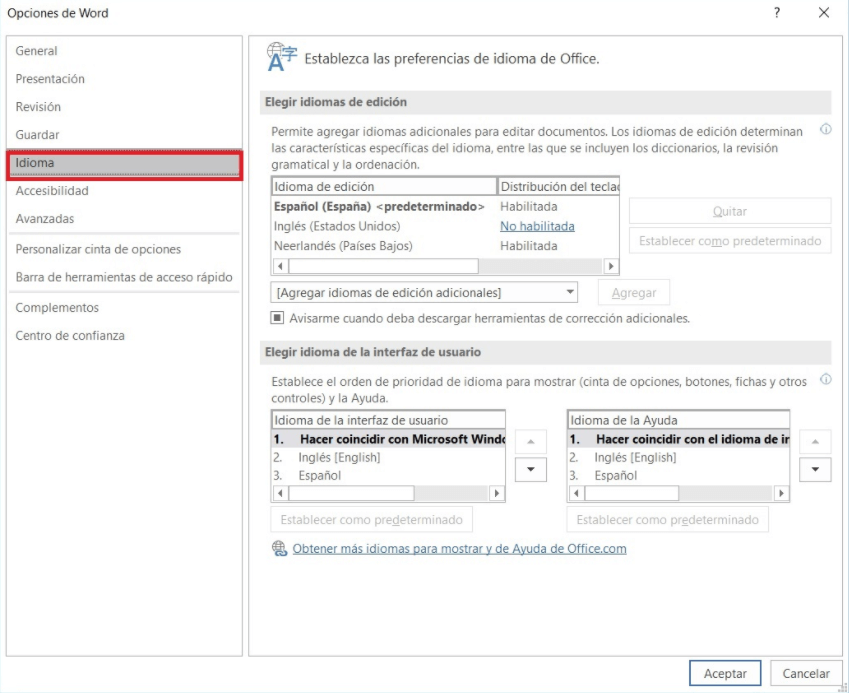 Word: cambiar idioma de edición y visualización del editor - IONOS