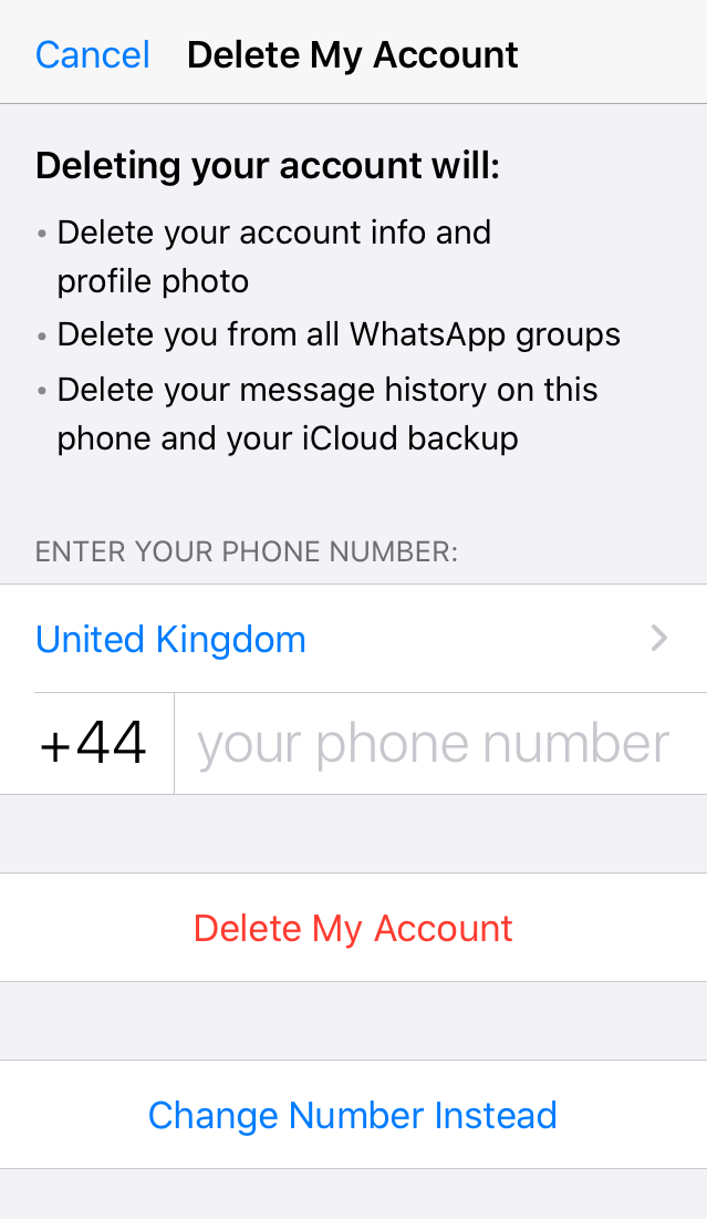 Aviso de seguridad antes de eliminar la cuenta en WhatsApp