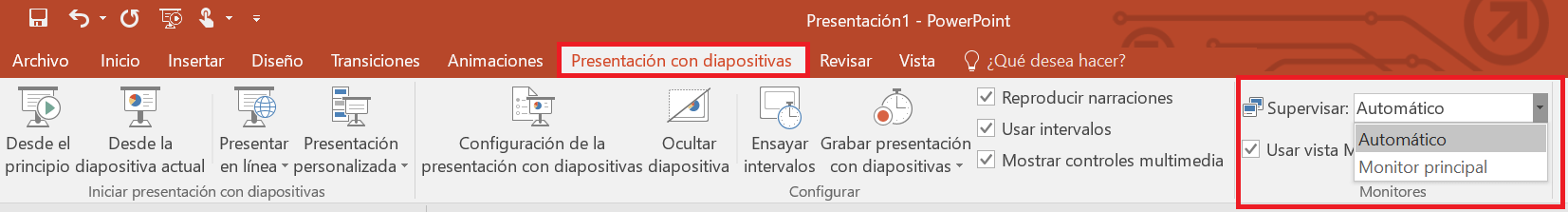 Seleccionar la pantalla de presentación de PowerPoint