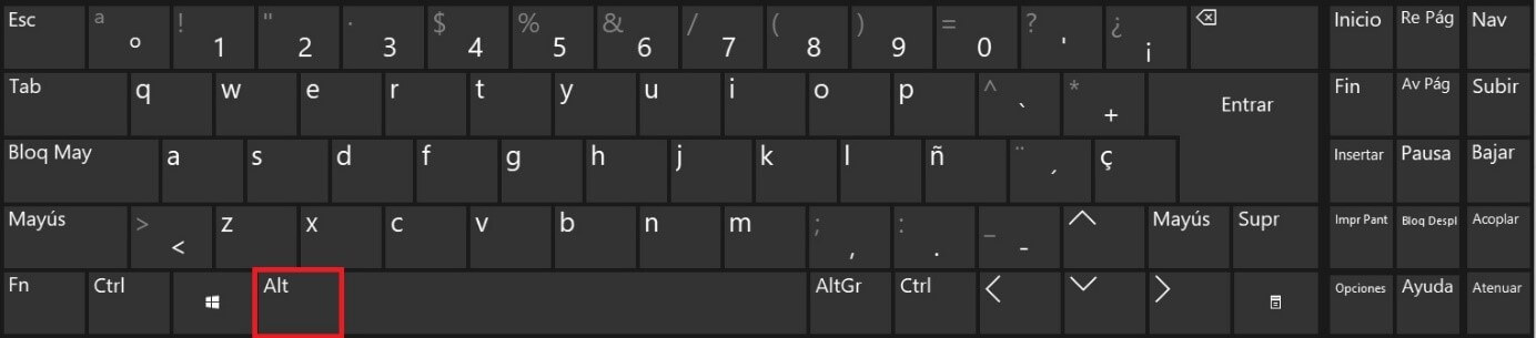Tecla Alt en un teclado Windows en español