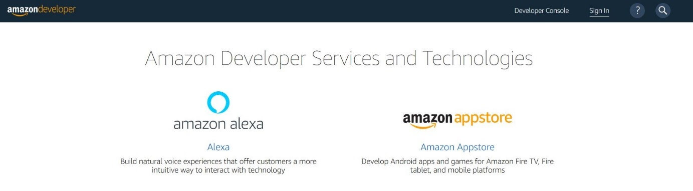 Servicios para desarrolladores de Amazon: página de inicio