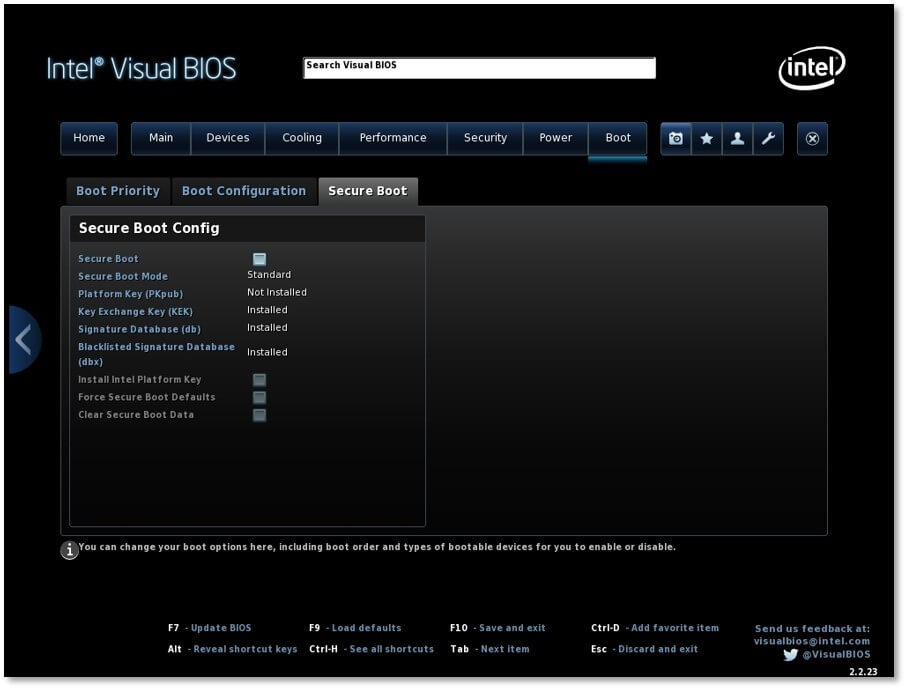 Intel Visual BIOS: configuración de Secure Boot