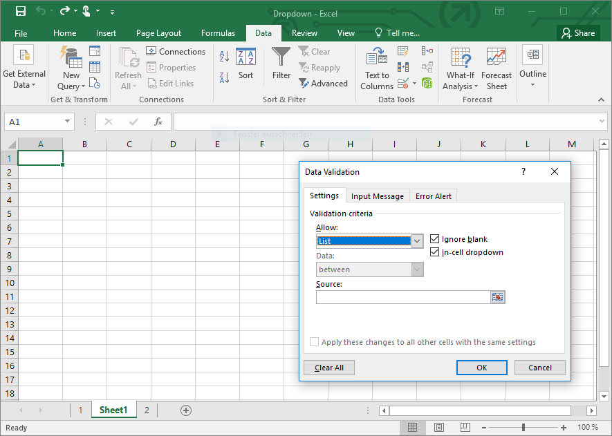 Menú Validación de datos para la creación de listas desplegables en Excel