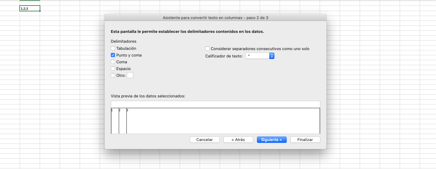 Excel 2016: Asistente para convertir texto en columnas: paso 2 de 3 Excel 2016: Asistente para convertir texto en columnas: paso 2 de 3
