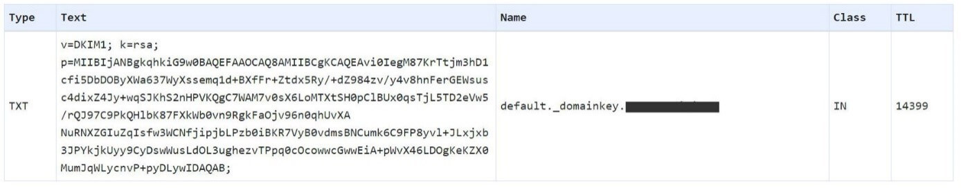 Captura de pantalla de un registro DKIM