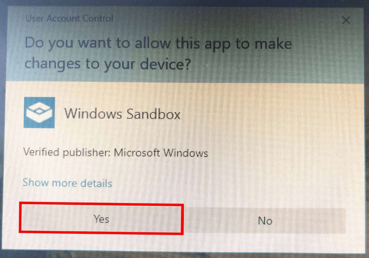 Activar Windows Sandbox: aviso de seguridad