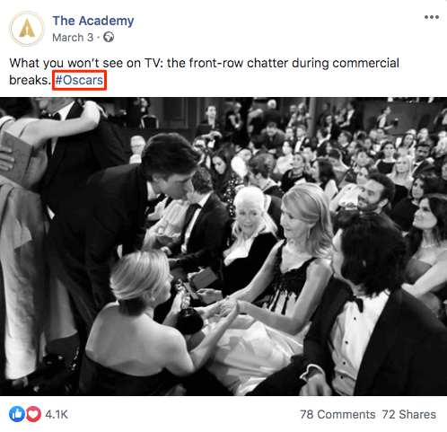 #Oscars, un hashtag de evento en Facebook