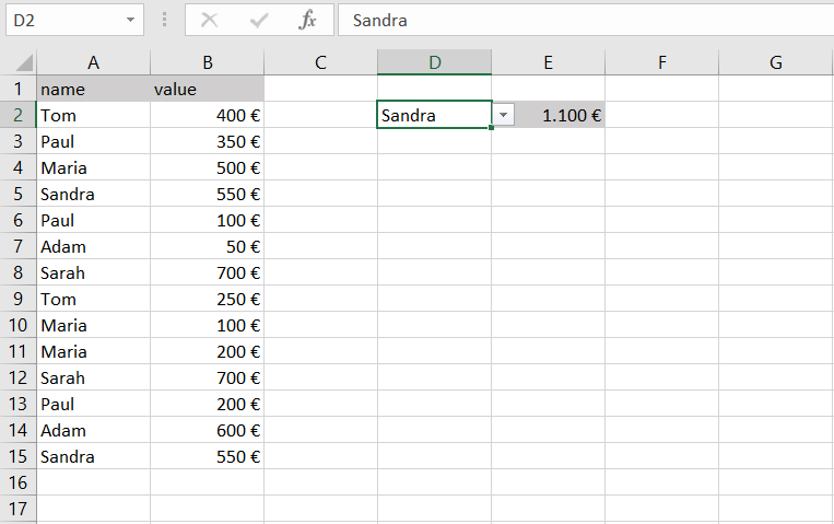 Excel con combinación de SUMAR SI y una lista desplegable