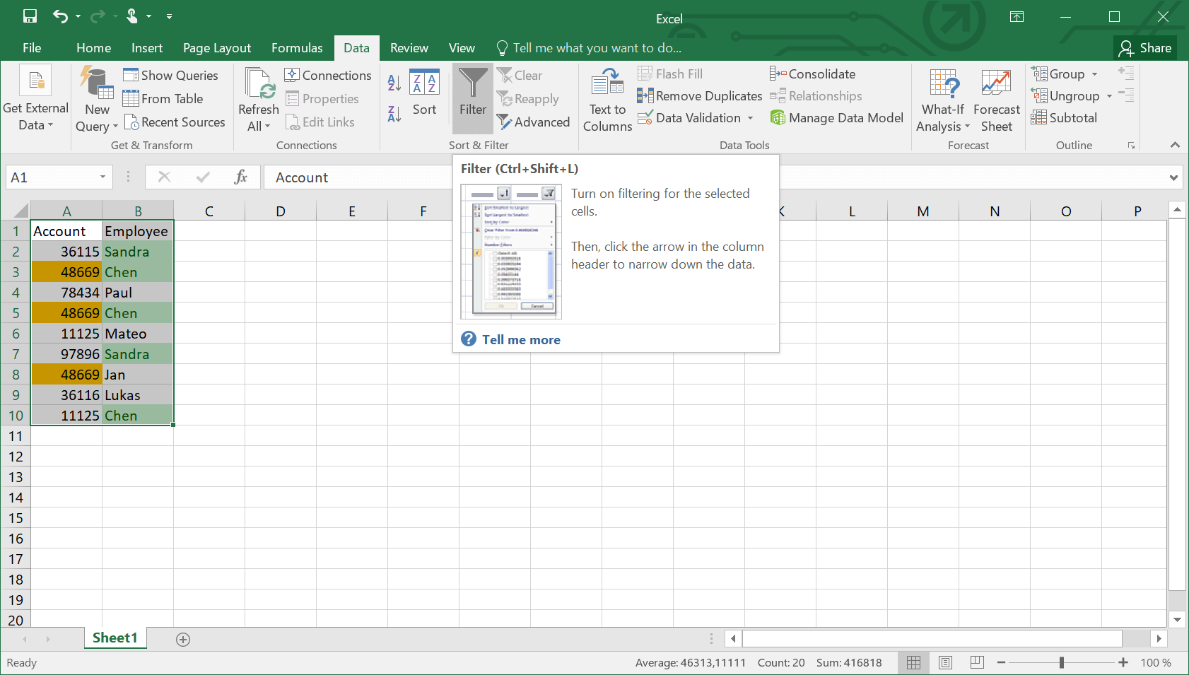 Función de filtros de Excel