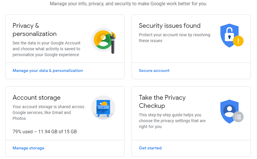 Cuenta de Google: menú para acceder a la configuración de la cuenta