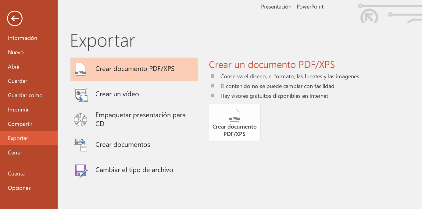 Guardar PowerPoint en PDF: tercer paso