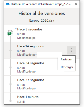 Historial de versiones de un archivo Excel en OneDrive