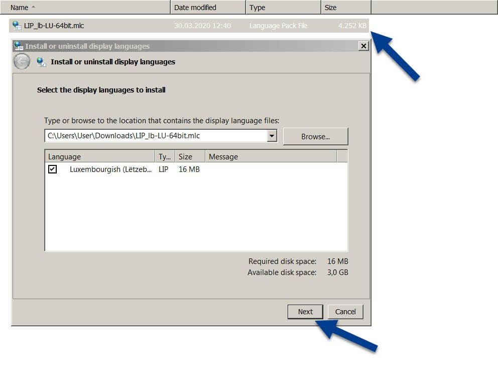 Asistente de instalación que permite cambiar el idioma del sistema operativo Windows 7.