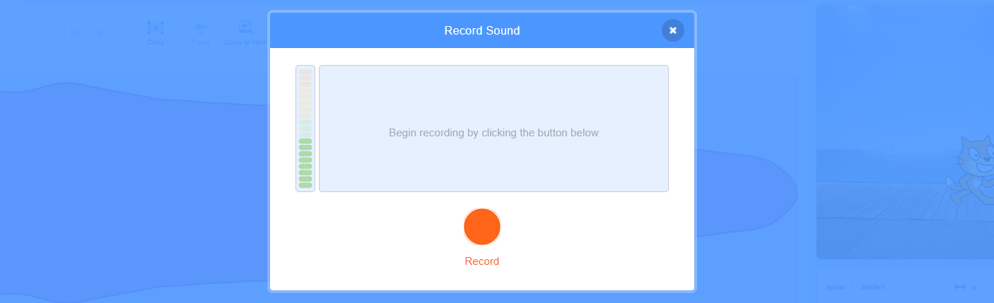 Menú para grabar sonido con Scratch