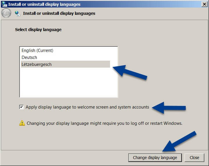 Menú en Windows 7 para cambiar el idioma.