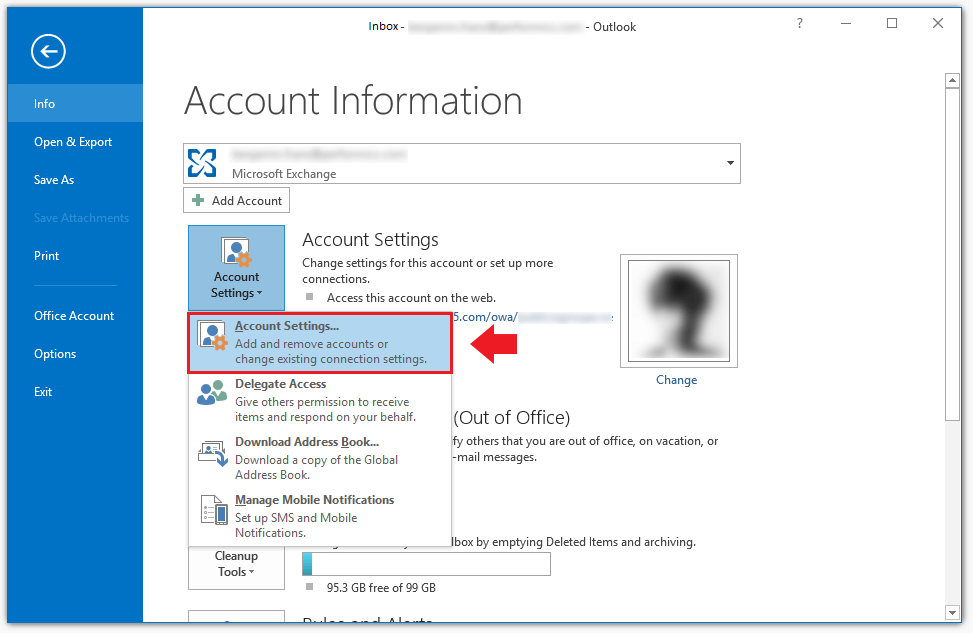 Outlook Desktop: información de la cuenta en la pestaña “Archivo”