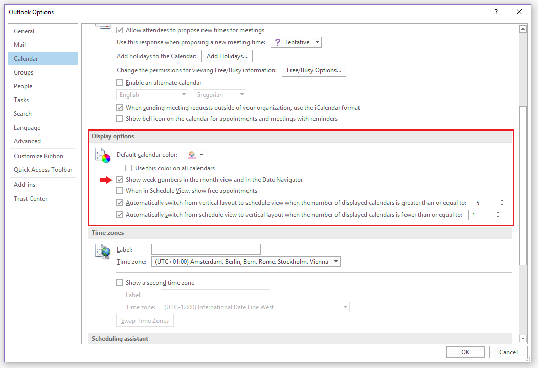 Activar o desactivar las semanas en el calendario de Outlook IONOS