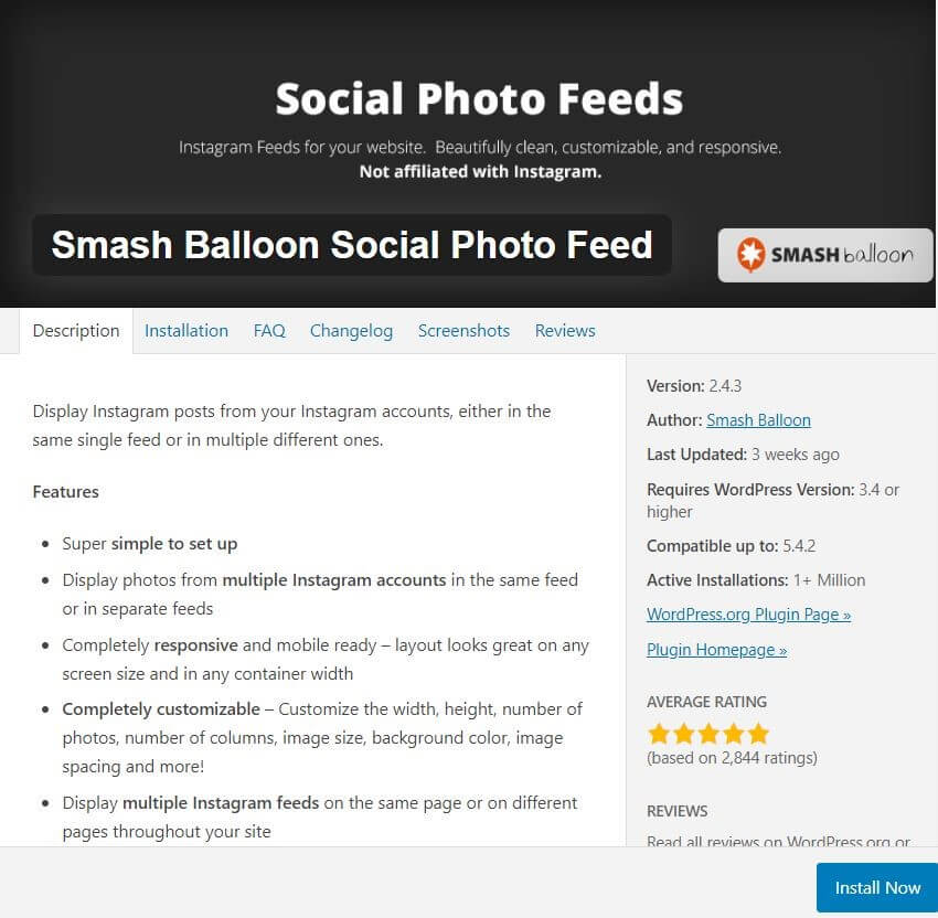 Plugin de Instagram Smash Balloon Social Photo Feed