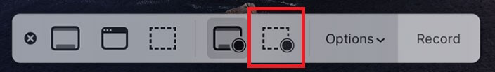 Icono para grabar una parte seleccionada de la pantalla del Mac