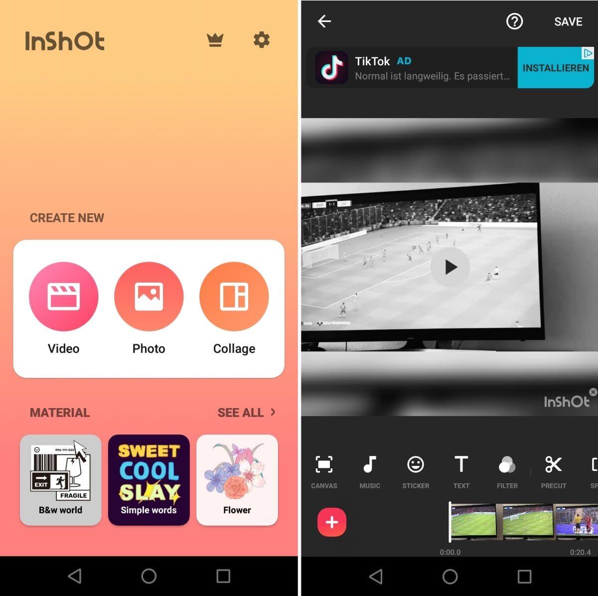 Captura de pantalla de la app para Android InShOt
