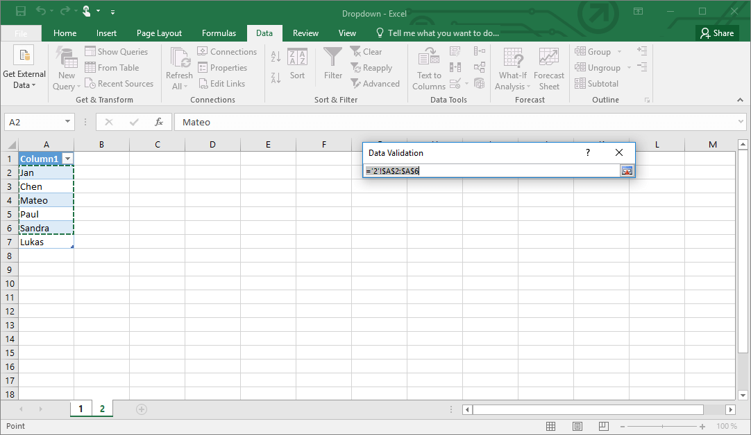 Opción de selección para editar la lista desplegable de Excel con ayuda de la “Validación de datos”