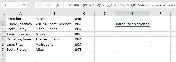 Ejemplo de combinación de SI.ERROR y BUSCARV en Excel