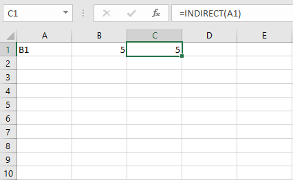 Ejemplo de la función INDIRECTO en una tabla de Excel