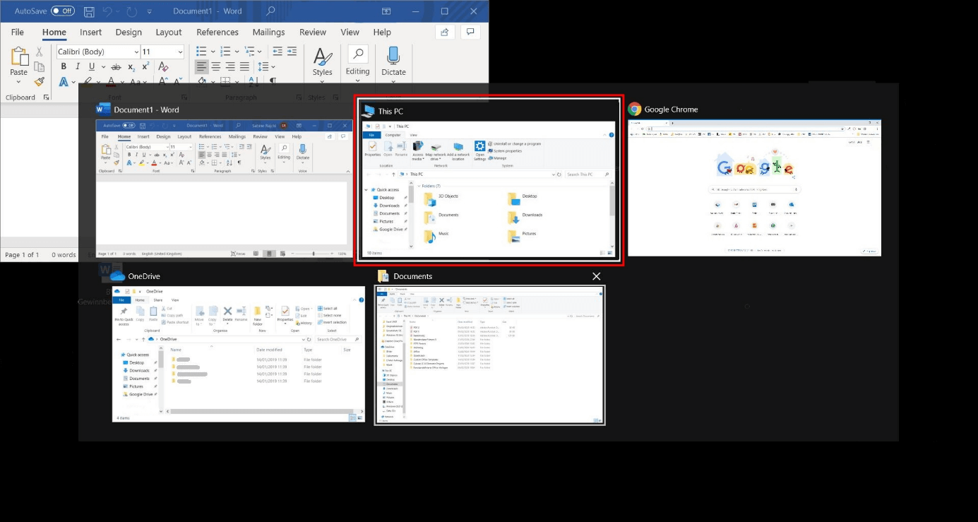Dividir la pantalla en Windows 10: vista en miniatura de los programas