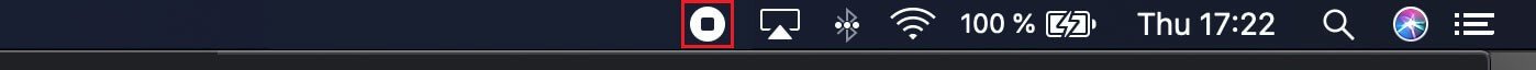 El icono para detener la grabación se encuentra en la barra de menú del Mac.