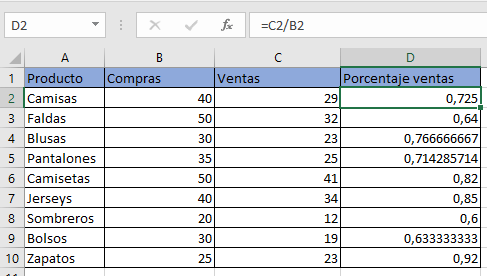 Calcular porcentajes en Excel: fórmula calcular porcentajes