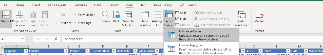 Opción “Movilizar paneles” en Excel
