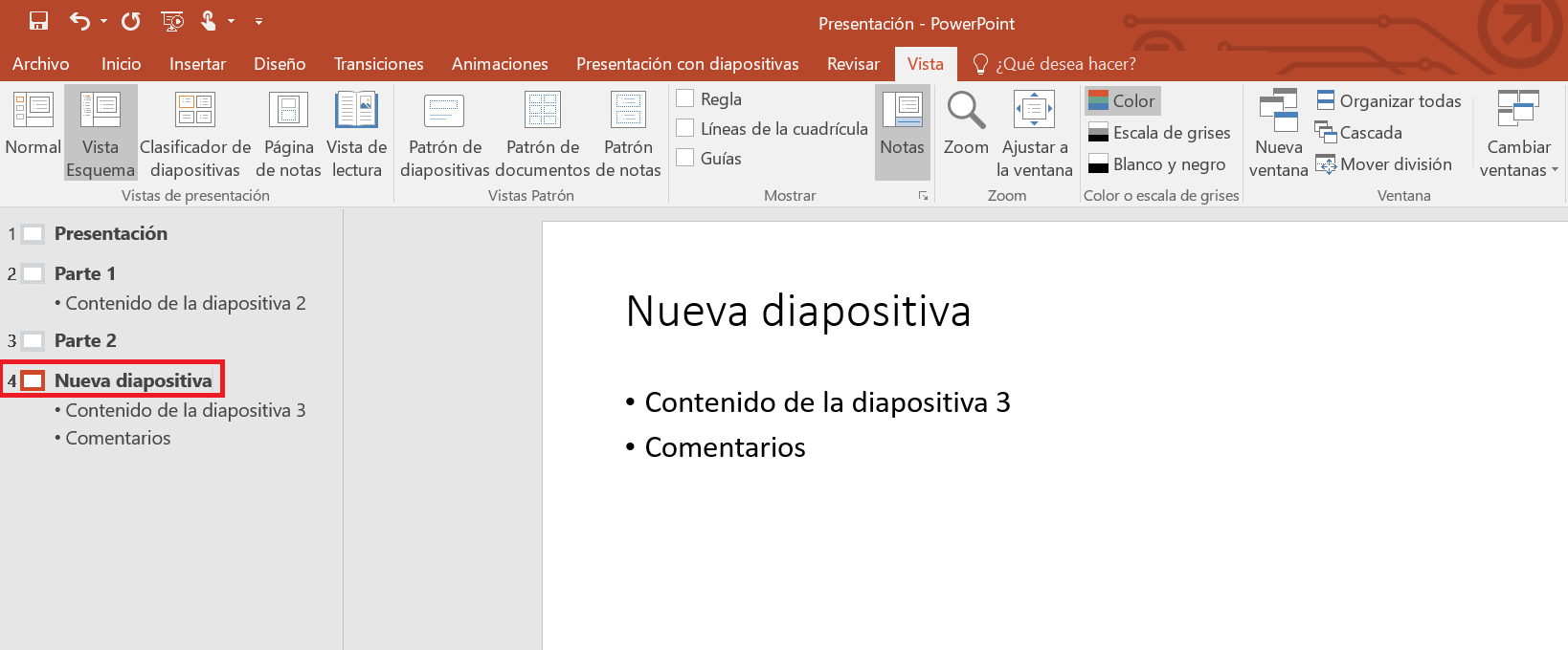 Vista Esquema en PowerPoint: estructura tus presentaciones