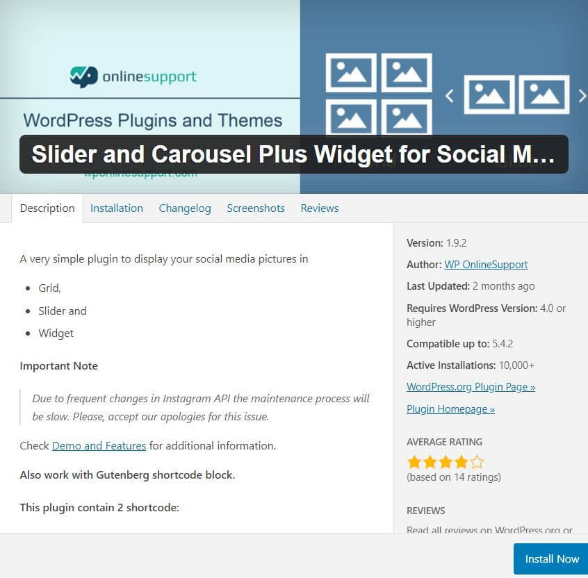 Widget de Instagram para WordPress Slider and Carousel Plus Widget for Social Media