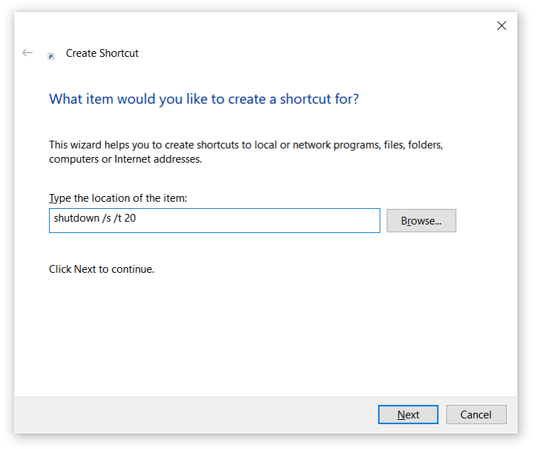 Windows 10: “Crear acceso directo”
