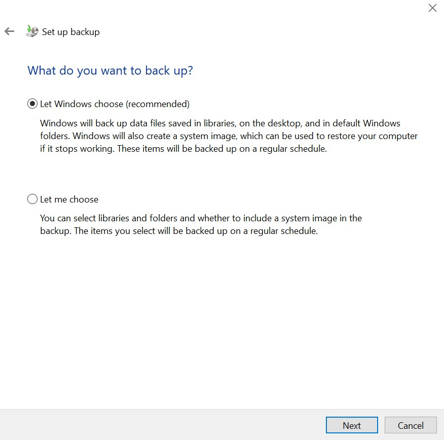 Windows 10: selección de los archivos que incluirá la copia de seguridad