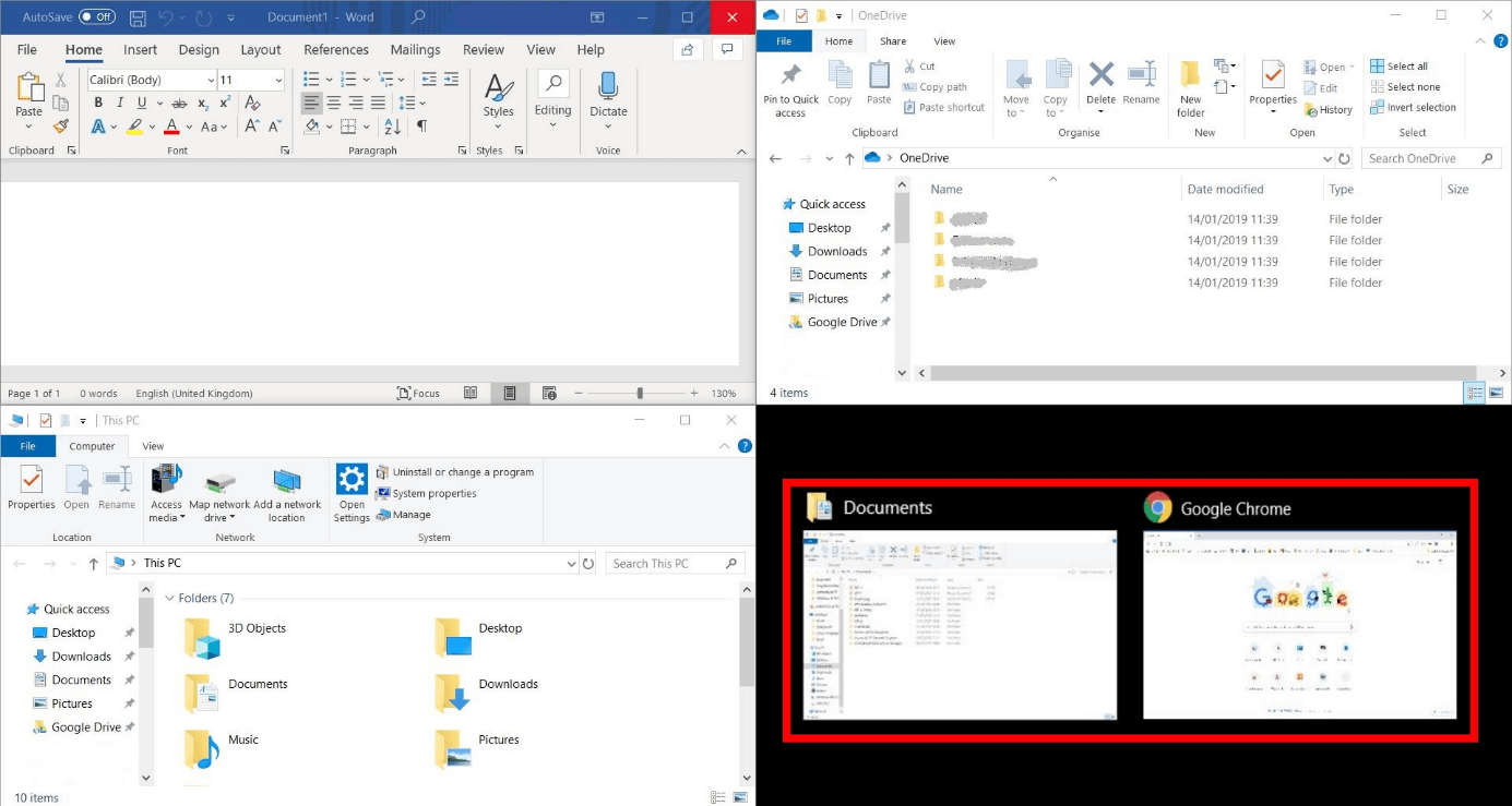 Windows 10: Dividir la pantalla en 4 partes