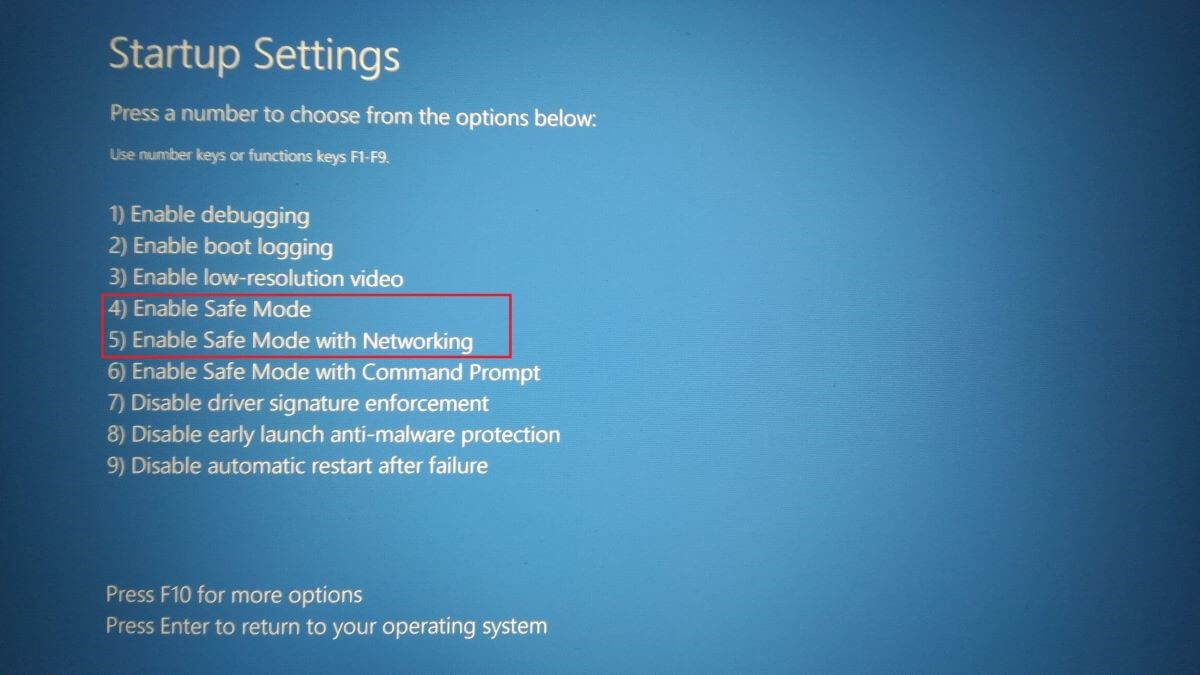 Captura de pantalla de Windows 10 UEFI: menú Configuración de inicio
