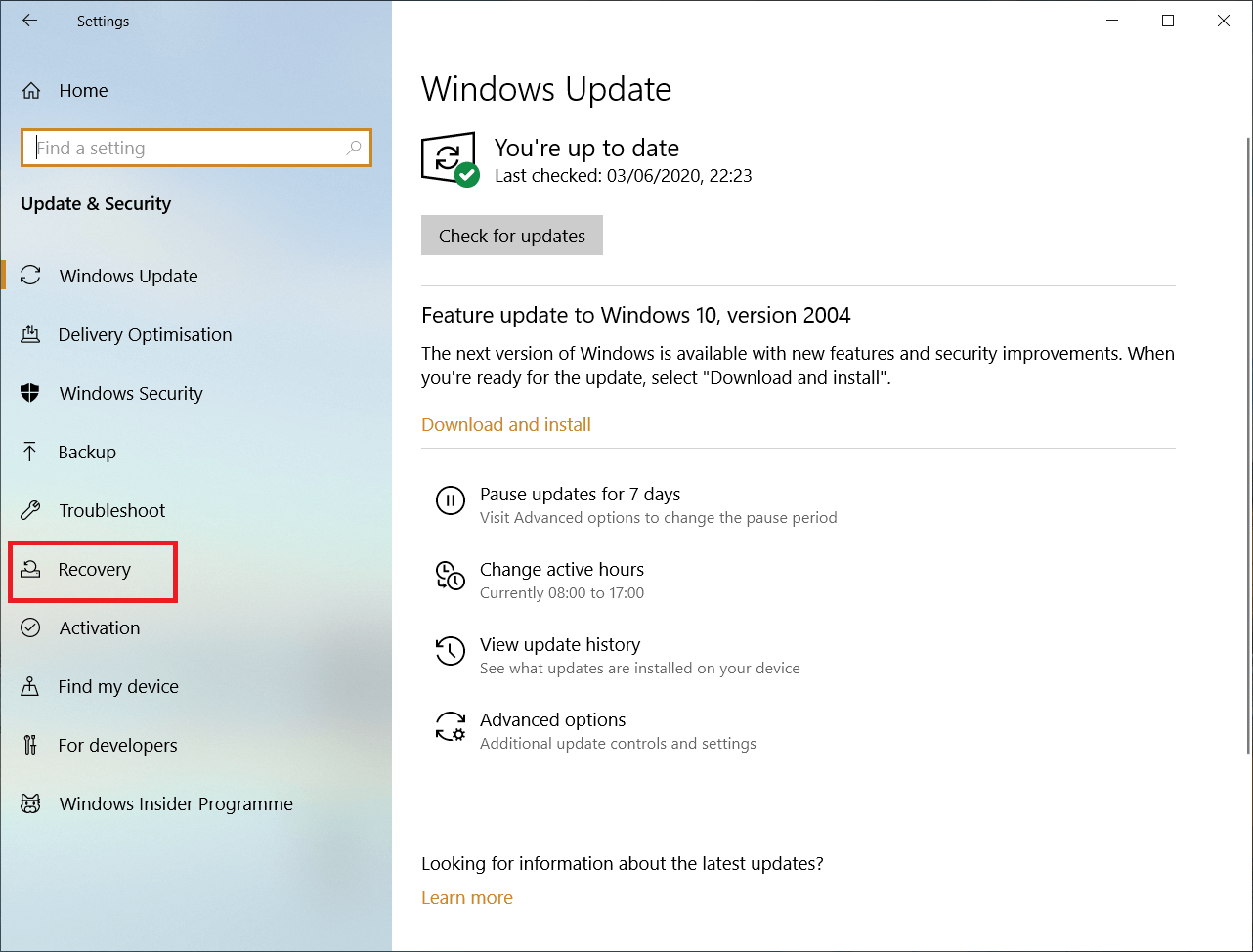 Captura de pantalla de la ventana de Windows Update
