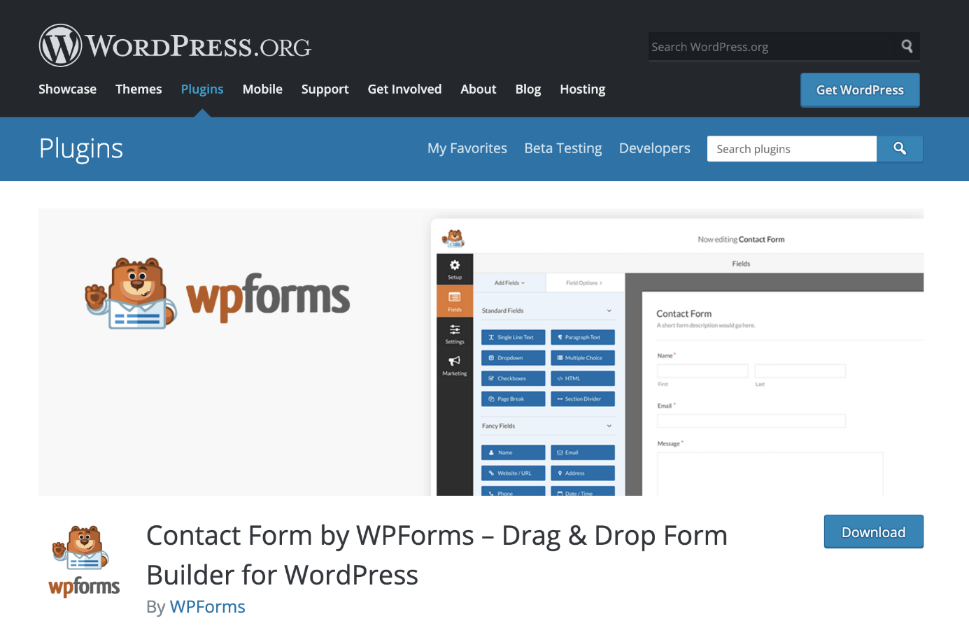 El plugin de formularios de WordPress WPForms en WordPress.org