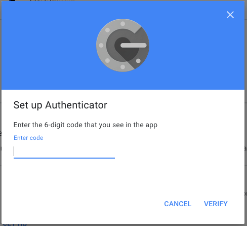 Solicitud del código al configurar la aplicación Google Authenticator
