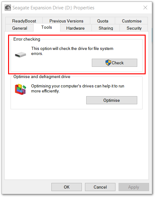 Windows 10: herramienta de comprobación de errores en el disco seleccionado