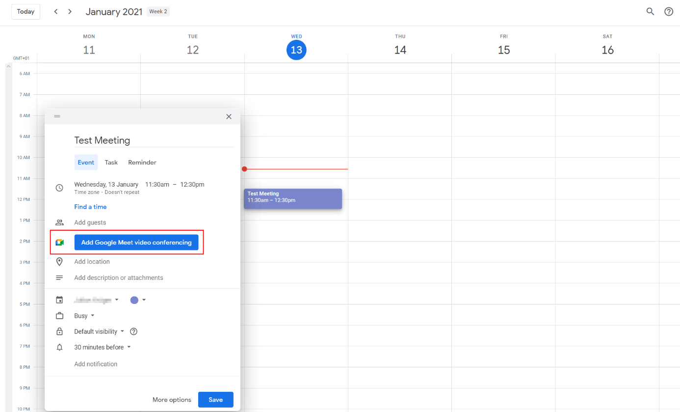Google Calendar: cita Meet