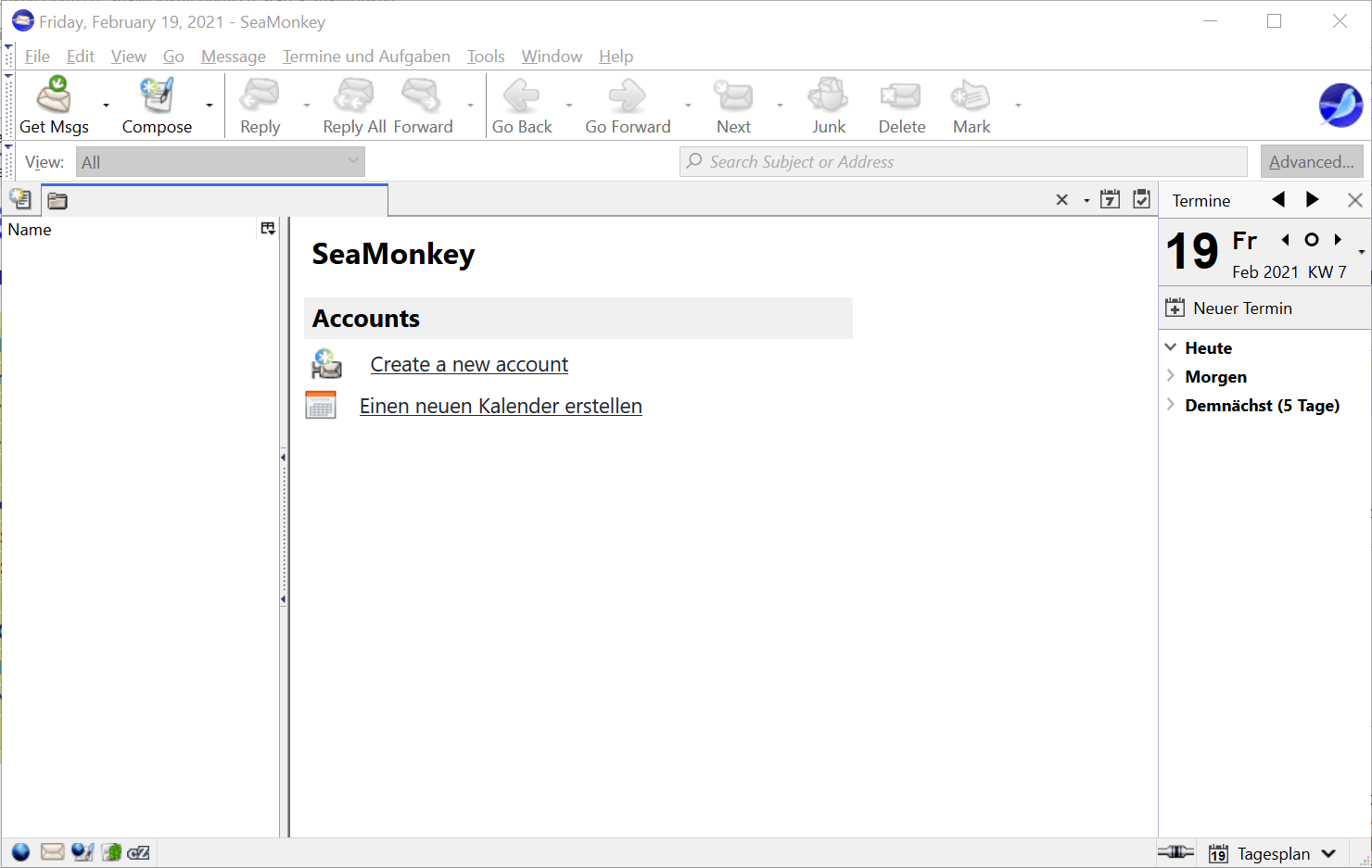 Alternativas a Outlook: SeaMonkey. Vista de la interfaz de correo