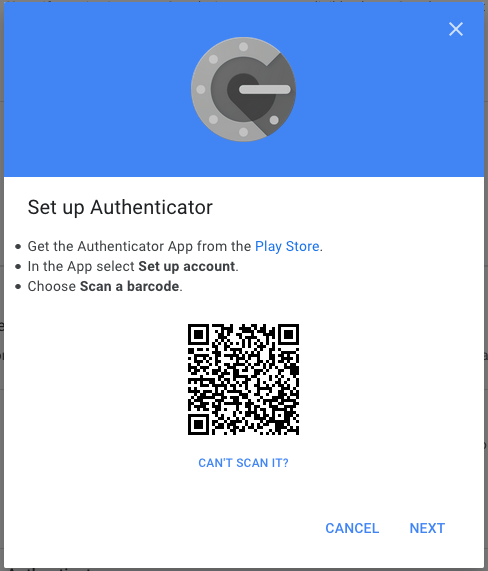 Código QR para configurar la aplicación Google Authenticator